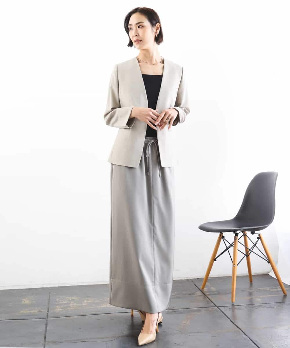 FMDGD05420 MICHEL KLEIN(ミッシェルクラン) [セットアップ対応]ツイードライク ノーカラージャケット ベージュ