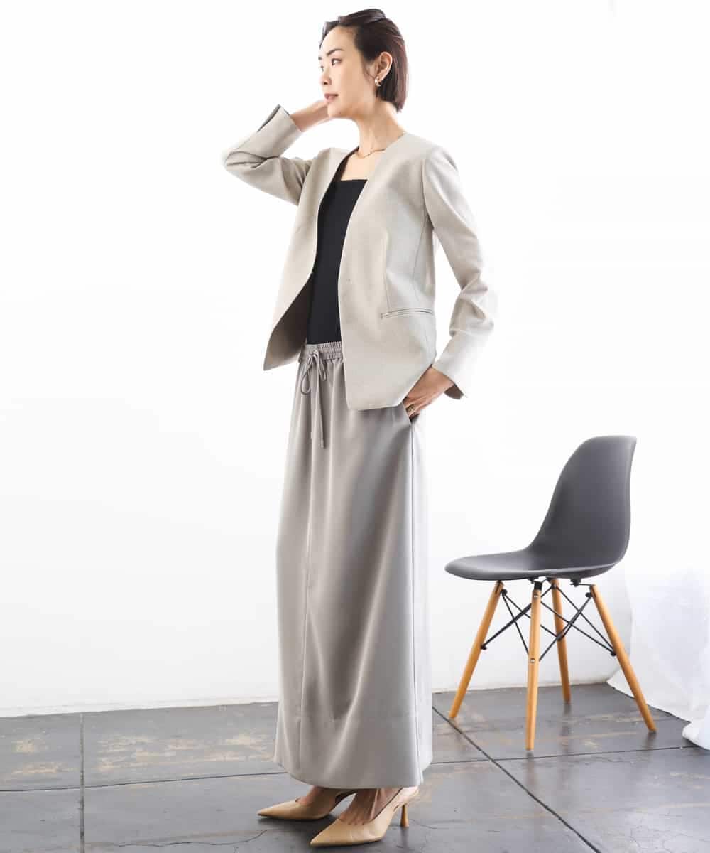 FMDGD05420 MICHEL KLEIN(ミッシェルクラン) [セットアップ対応]ツイードライク ノーカラージャケット ベージュ