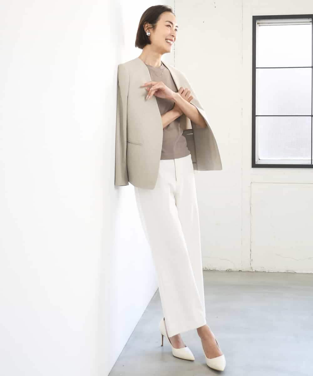 FMDGD05420 MICHEL KLEIN(ミッシェルクラン) [セットアップ対応]ツイードライク ノーカラージャケット ベージュ