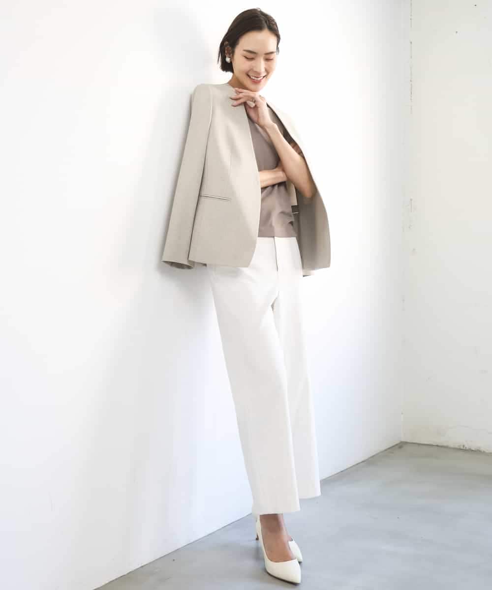 FMDGD05420 MICHEL KLEIN(ミッシェルクラン) [セットアップ対応]ツイードライク ノーカラージャケット ベージュ