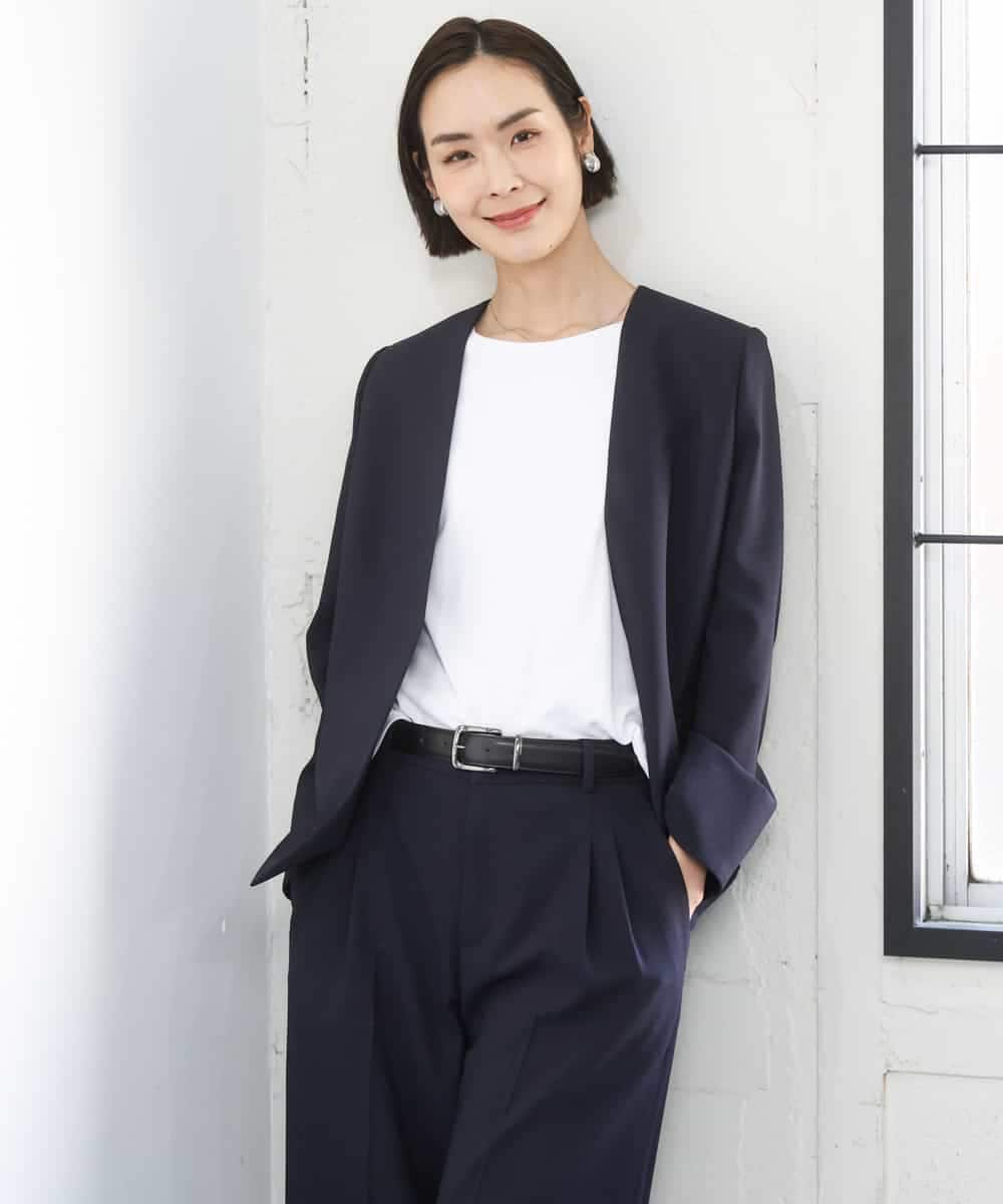 FMDGD05420 MICHEL KLEIN(ミッシェルクラン) [セットアップ対応]ツイードライク ノーカラージャケット ベージュ