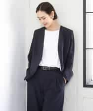 FMDGD05420 MICHEL KLEIN(ミッシェルクラン) [セットアップ対応]ツイードライク ノーカラージャケット ベージュ
