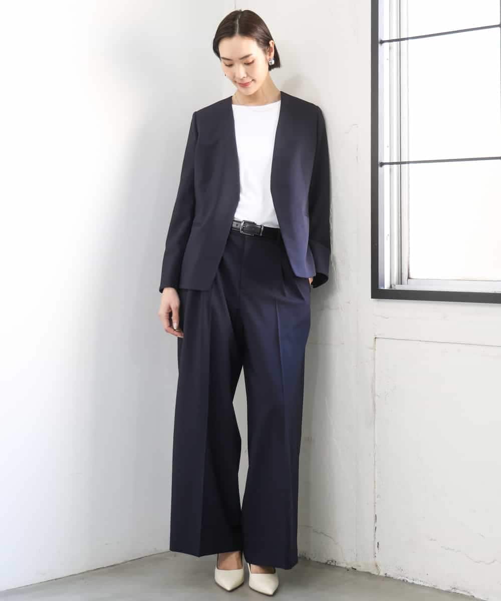 FMDGD05420 MICHEL KLEIN(ミッシェルクラン) [セットアップ対応]ツイードライク ノーカラージャケット ベージュ