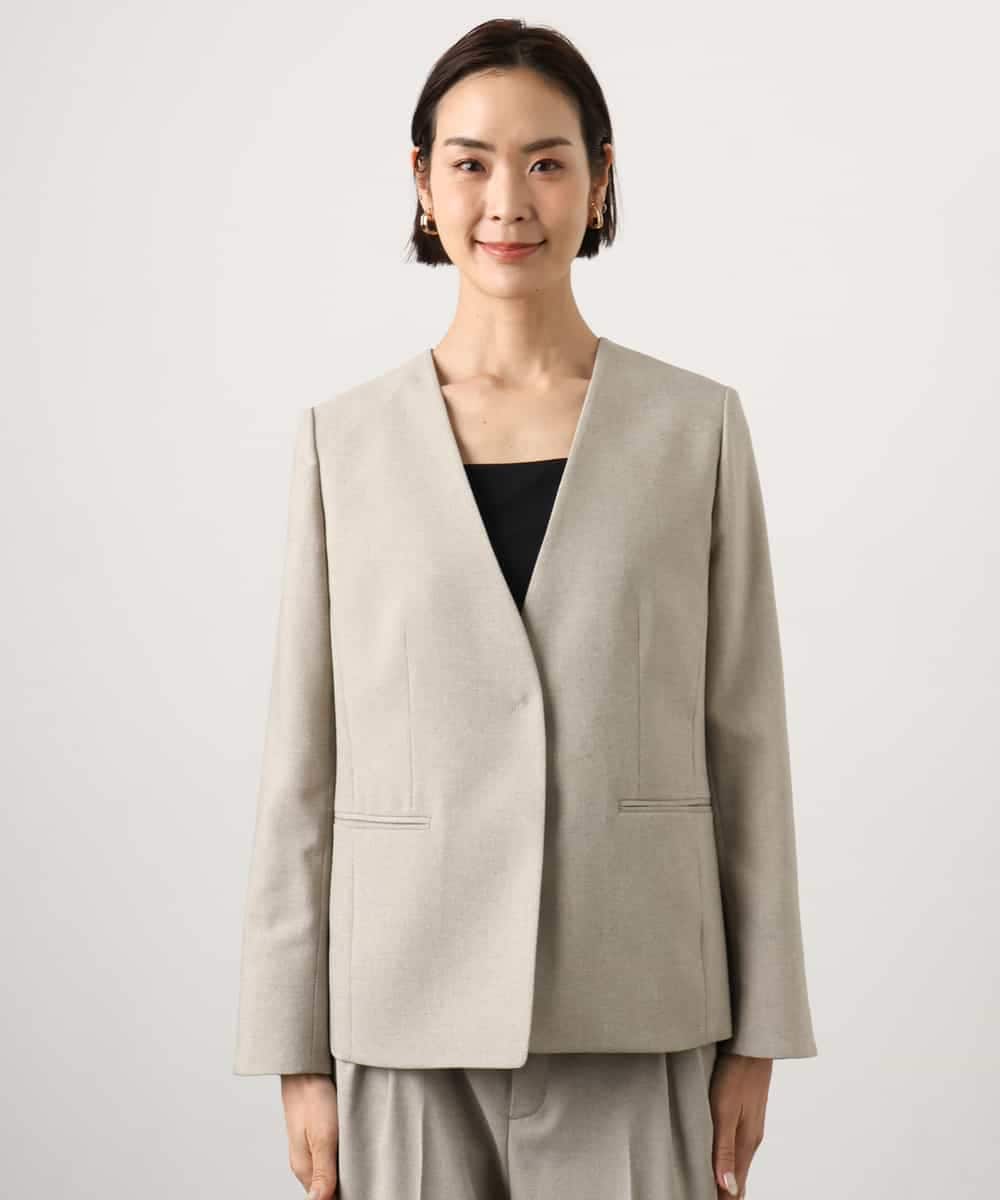 FMDGD05420 MICHEL KLEIN(ミッシェルクラン) [セットアップ対応]ツイードライク ノーカラージャケット ベージュ