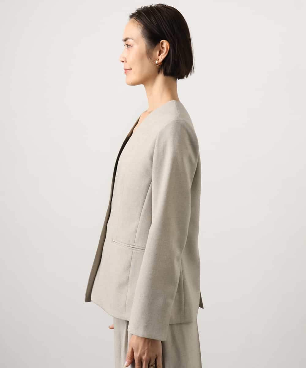 FMDGD05420 MICHEL KLEIN(ミッシェルクラン) [セットアップ対応]ツイードライク ノーカラージャケット ベージュ