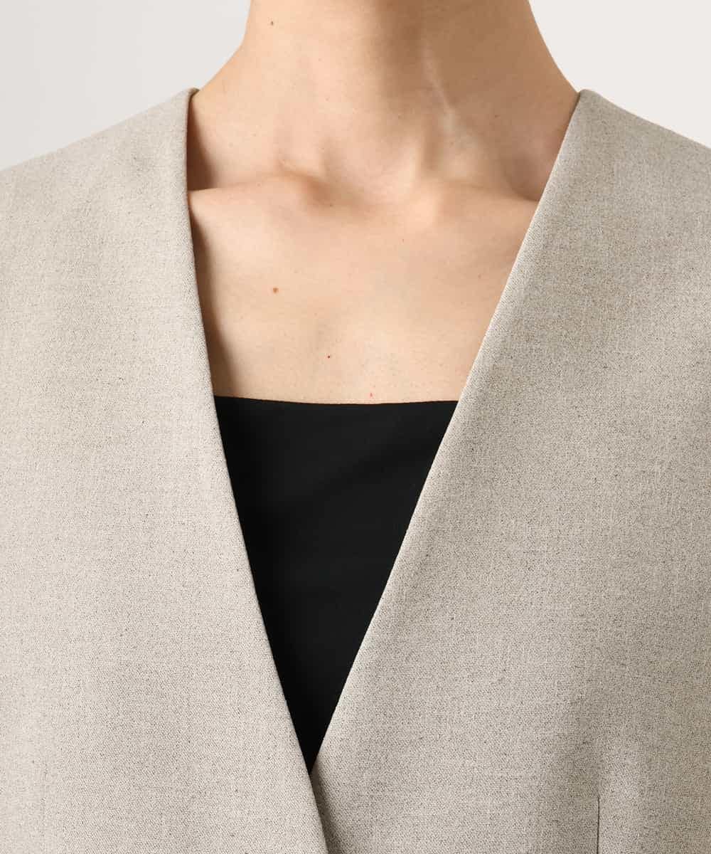FMDGD05420 MICHEL KLEIN(ミッシェルクラン) [セットアップ対応]ツイードライク ノーカラージャケット ベージュ