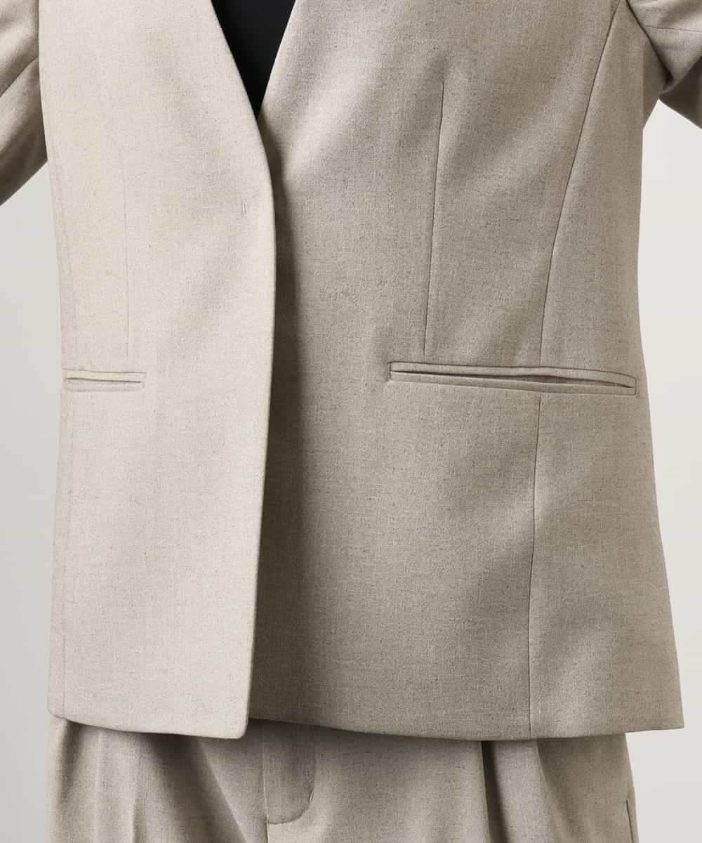 FMDGD05420 MICHEL KLEIN(ミッシェルクラン) [セットアップ対応]ツイードライク ノーカラージャケット ベージュ