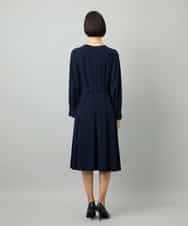 FMEAD06360 MICHEL KLEIN(ミッシェルクラン) ノーカラープリーツワンピース ネイビー