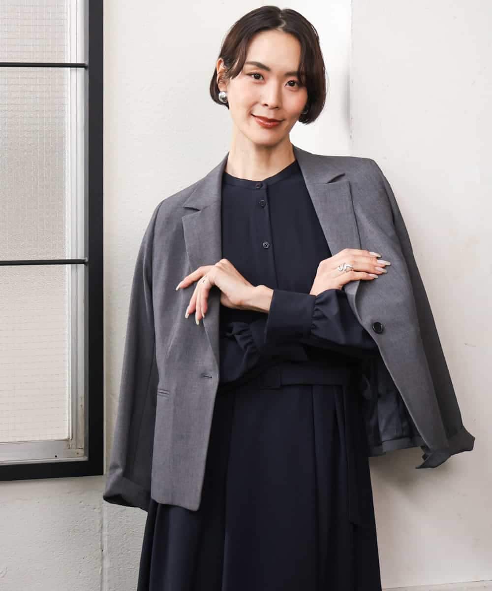 FMEAG04380 MICHEL KLEIN(ミッシェルクラン) タックフレアベルトワンピース ネイビー