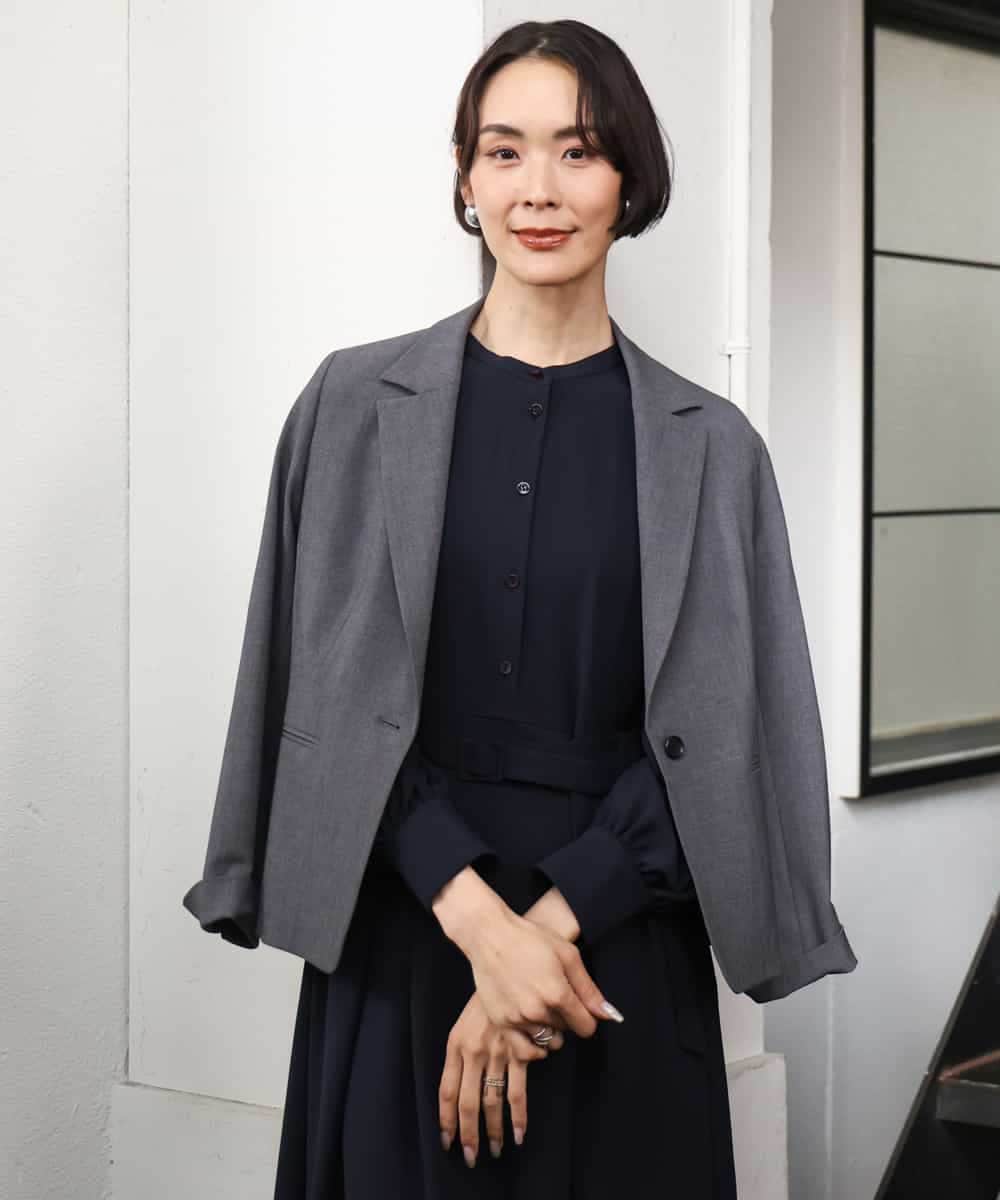 FMEAG04380 MICHEL KLEIN(ミッシェルクラン) タックフレアベルトワンピース ネイビー