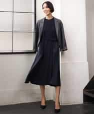 FMEAG04380 MICHEL KLEIN(ミッシェルクラン) タックフレアベルトワンピース ネイビー