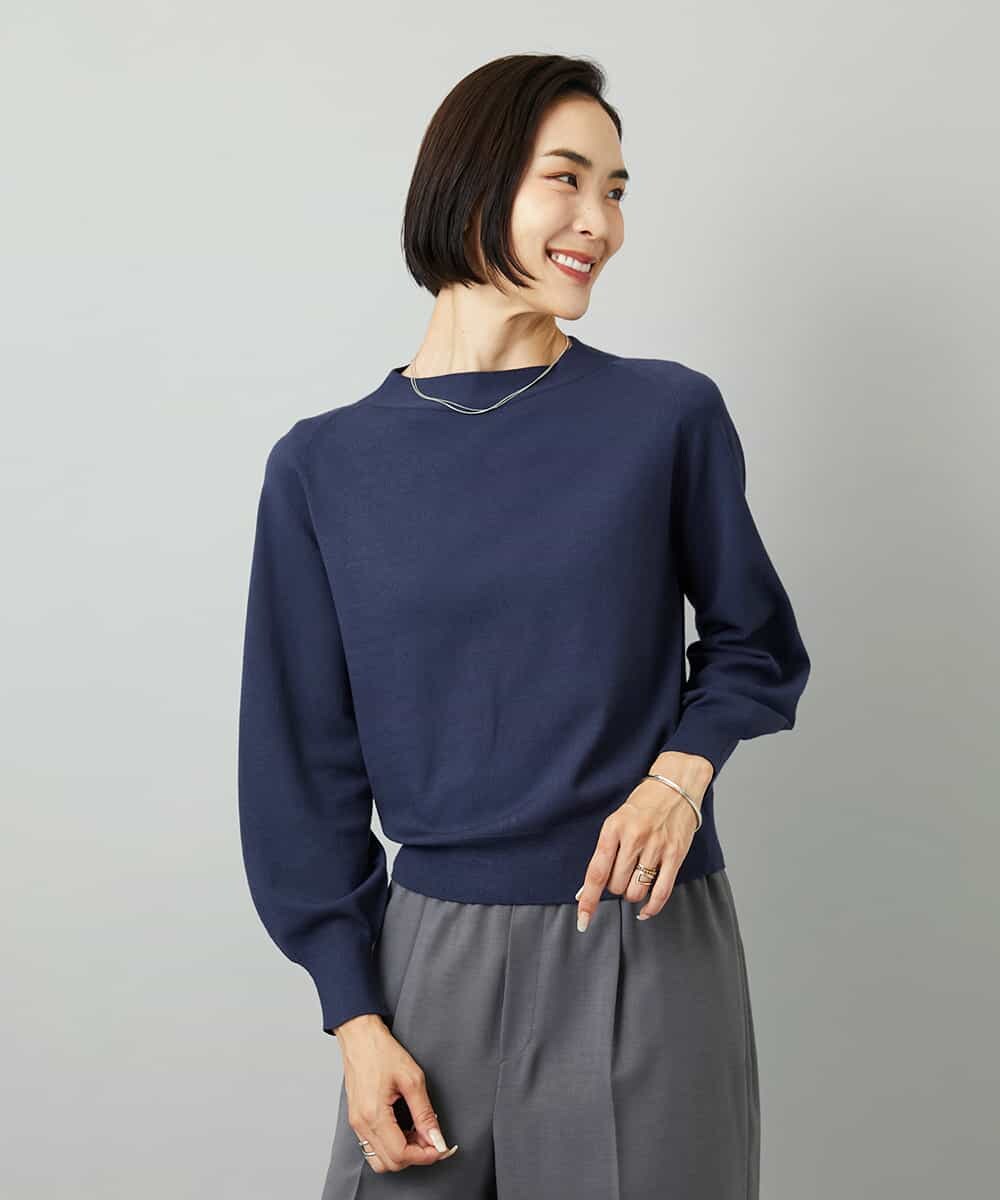 FMFAD15190 MICHEL KLEIN(ミッシェルクラン) ホールガーメント(R)ボトルネックニット ネイビー