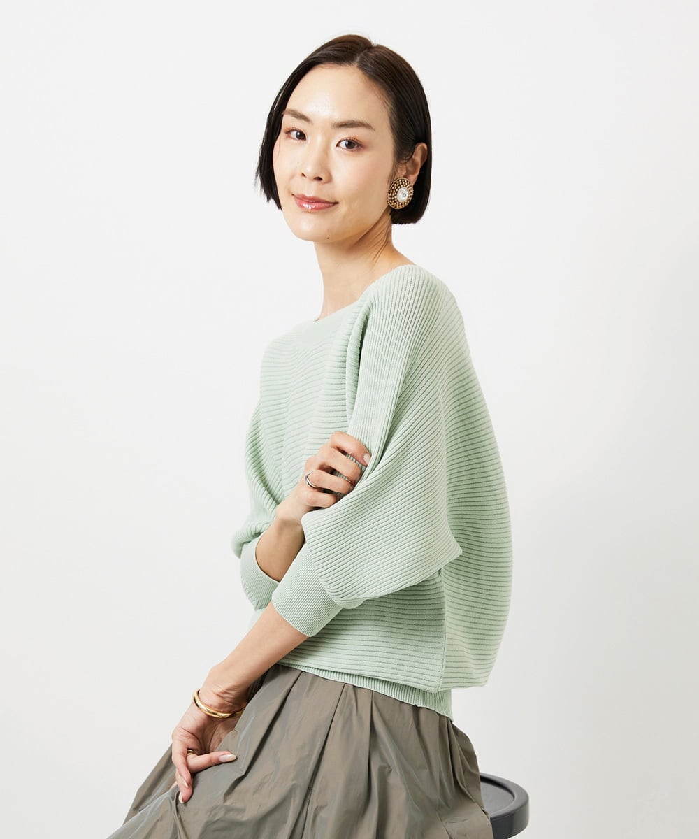 FMFDD17190 MICHEL KLEIN(ミッシェルクラン) ［定番人気］ホールガーメント(R)ドルマンスリーブニット グリーン