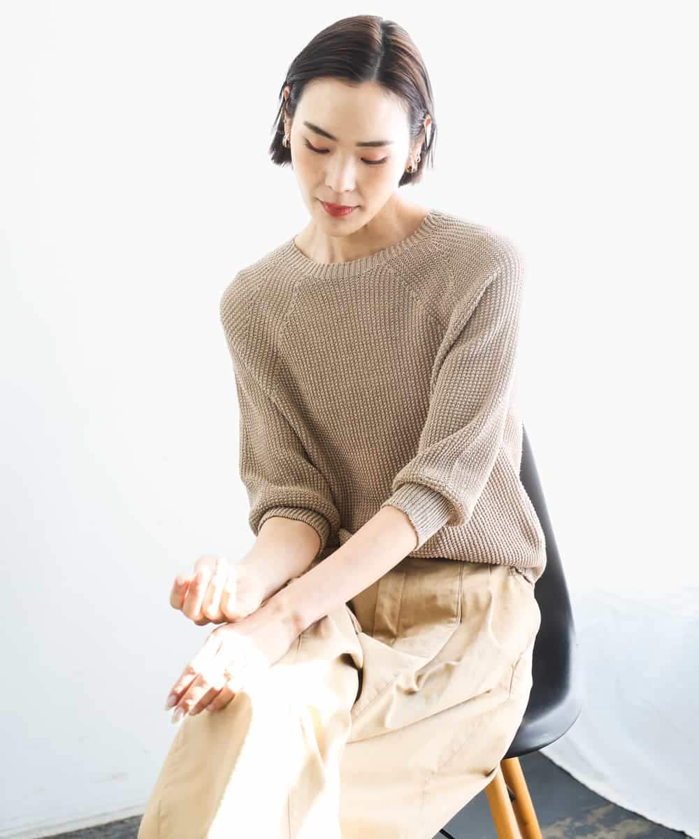FMFGD04230 MICHEL KLEIN(ミッシェルクラン) ホールガーメント(R)ラグランラメニット ベージュ