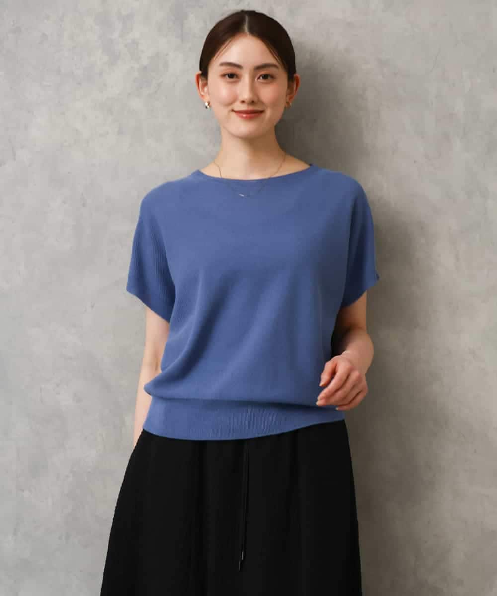 FMFGD26170 MICHEL KLEIN(ミッシェルクラン) ホールガーメント(R)フレンチスリーブニット ブルー