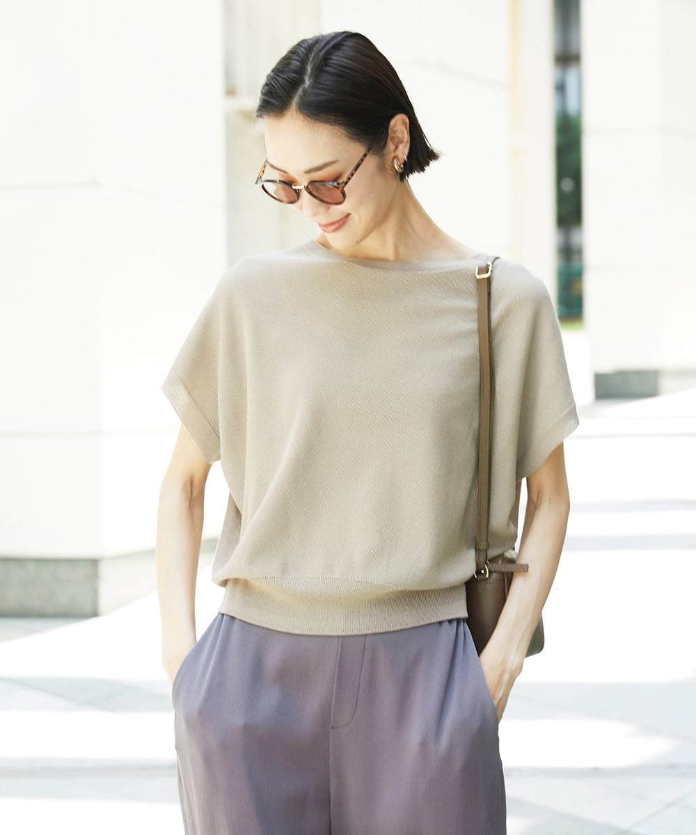 FMFHD26170 MICHEL KLEIN(ミッシェルクラン) ホールガーメント(R)フレンチスリーブニット ベージュ