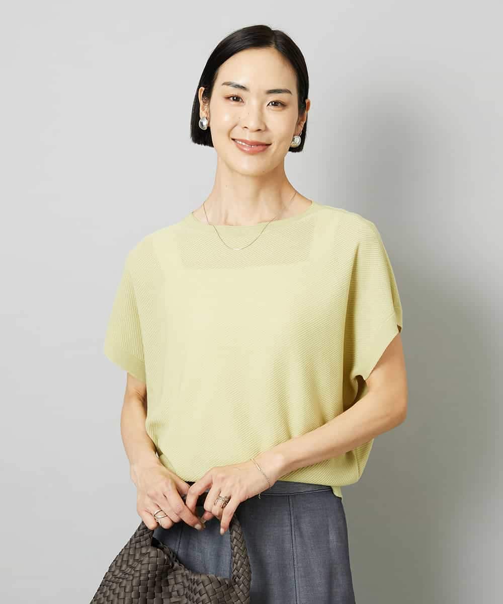 FMFHD26170 MICHEL KLEIN(ミッシェルクラン) ホールガーメント(R)フレンチスリーブニット イエロー