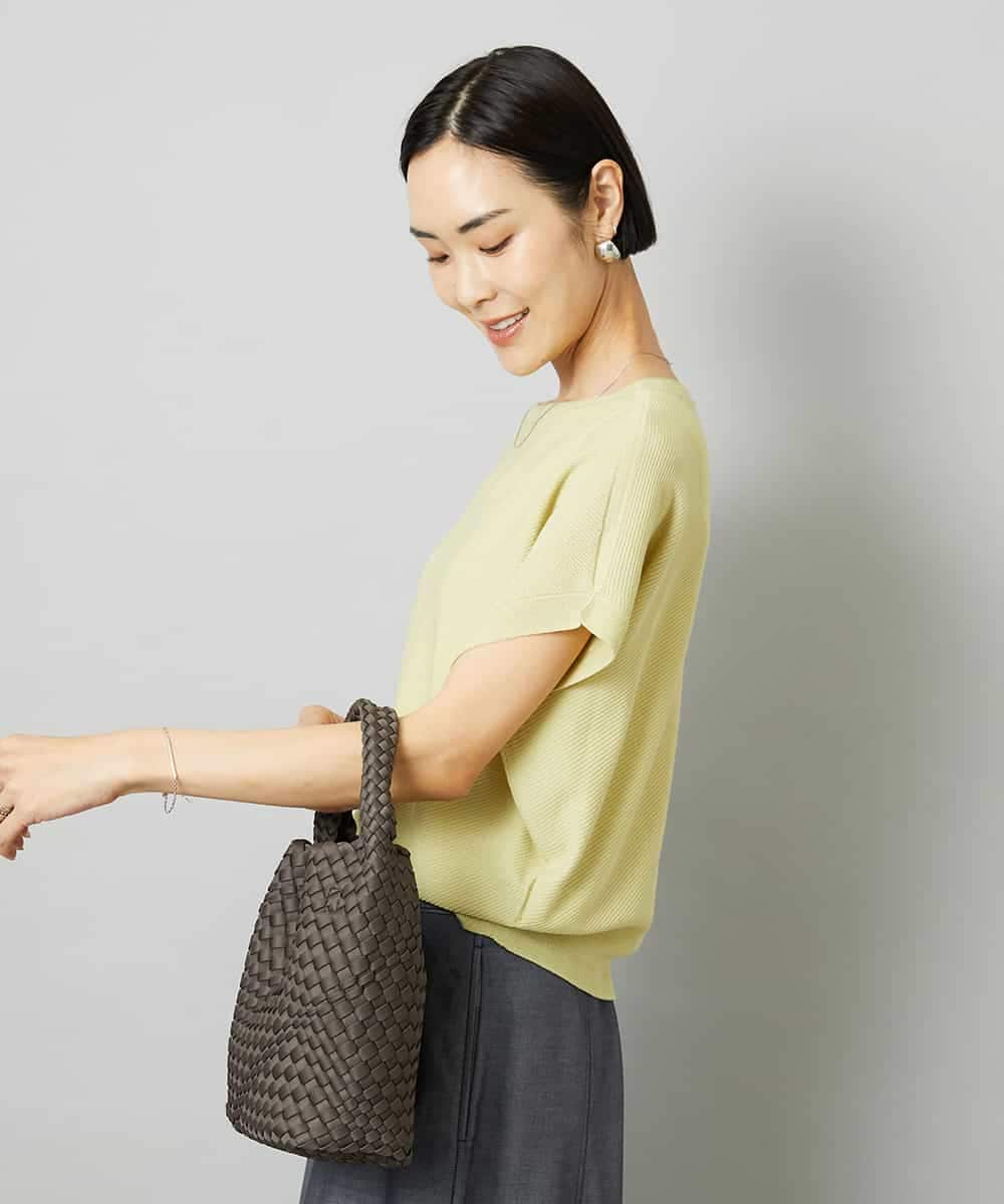 FMFHD26170 MICHEL KLEIN(ミッシェルクラン) ホールガーメント(R)フレンチスリーブニット イエロー
