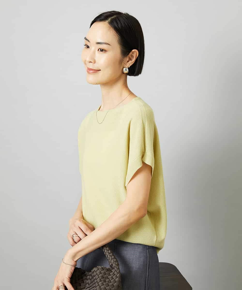 FMFHD26170 MICHEL KLEIN(ミッシェルクラン) ホールガーメント(R)フレンチスリーブニット イエロー