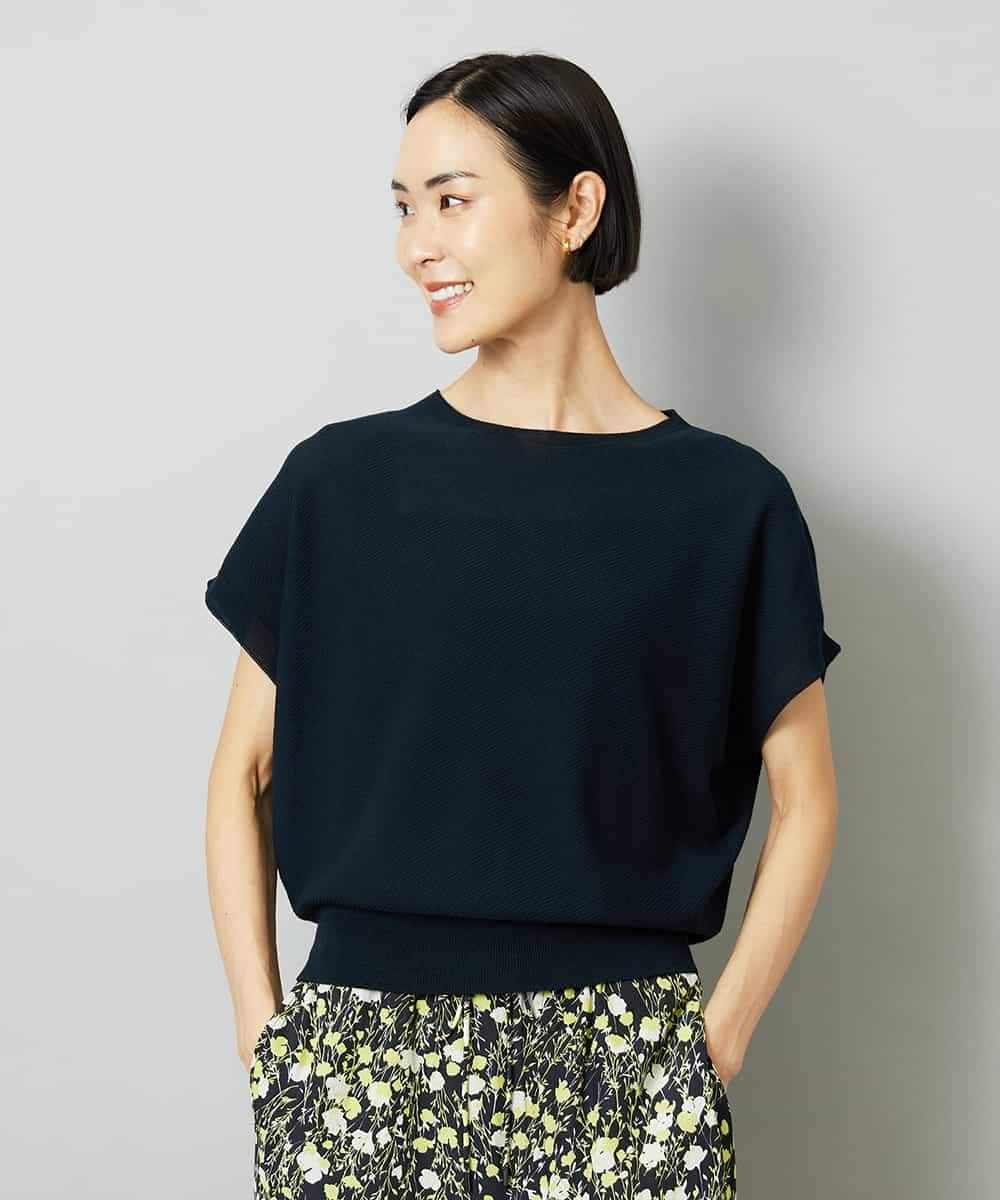 FMFHD26170 MICHEL KLEIN(ミッシェルクラン) ホールガーメント(R)フレンチスリーブニット ネイビー