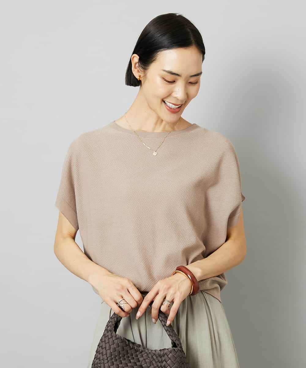 FMFHD26170 MICHEL KLEIN(ミッシェルクラン) ホールガーメント(R)フレンチスリーブニット ベージュ