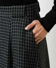 FMHBD24240 MICHEL KLEIN(ミッシェルクラン) ミモレ丈チェック柄Aラインスカート ブラック