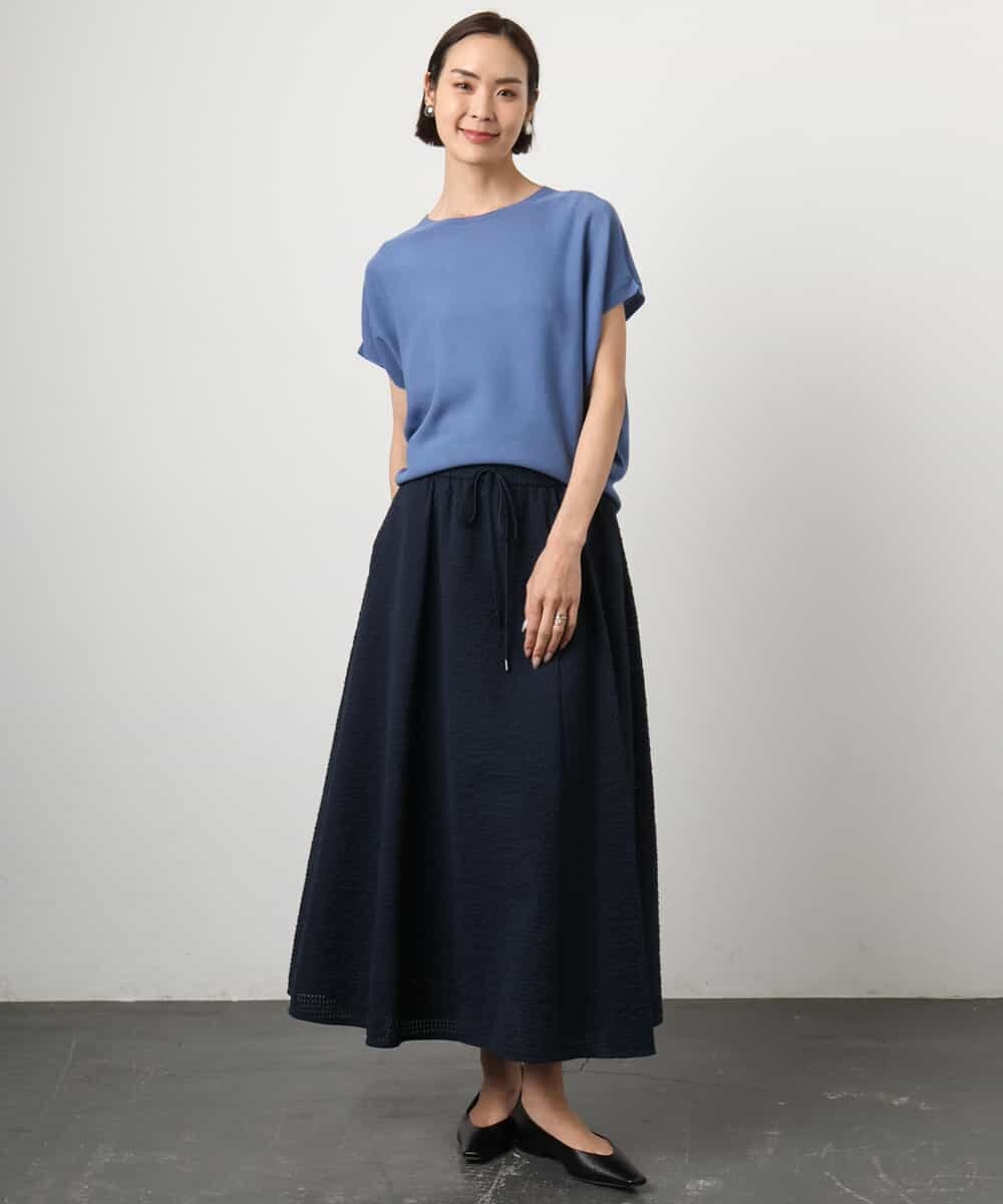 FMHGD05240 MICHEL KLEIN(ミッシェルクラン) [セットアップ対応/リラックスボトム]ワッフルギャザースカート ネイビー