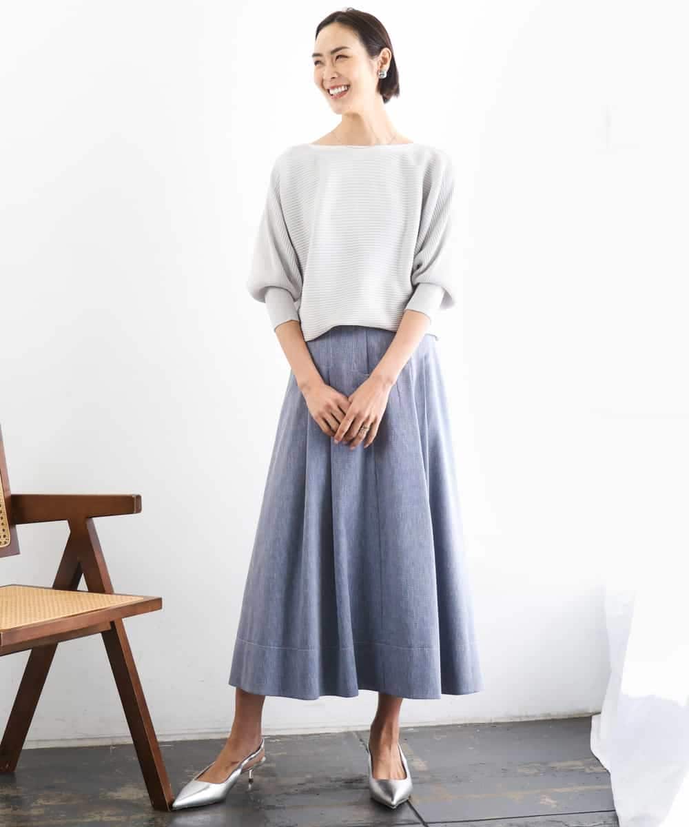 FMHGD08290 MICHEL KLEIN(ミッシェルクラン) デニムライクシャンブレー Aラインスカート ネイビー