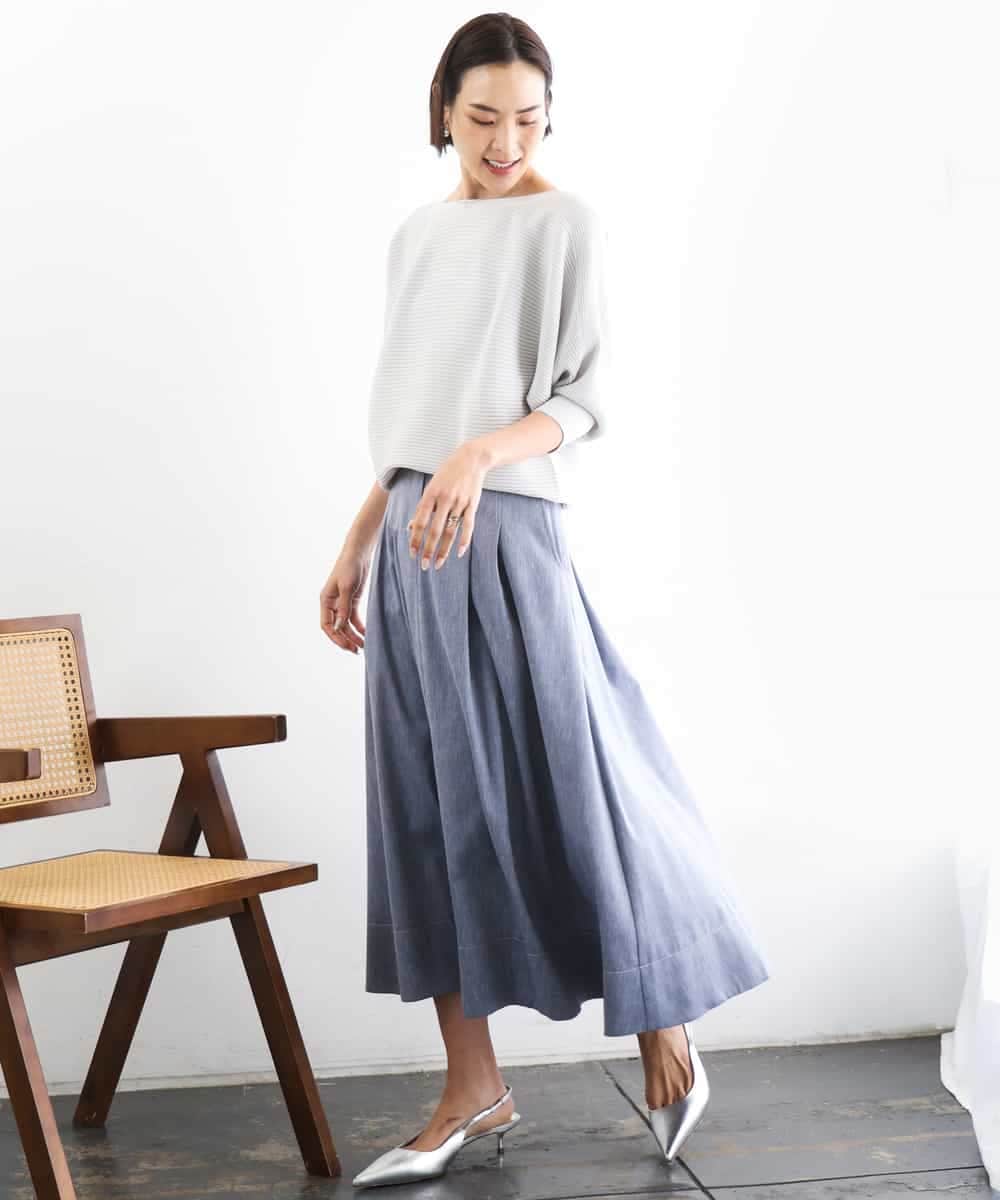 FMHGD08290 MICHEL KLEIN(ミッシェルクラン) デニムライクシャンブレー Aラインスカート ネイビー