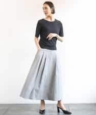 FMHGD08290 MICHEL KLEIN(ミッシェルクラン) デニムライクシャンブレー Aラインスカート ネイビー