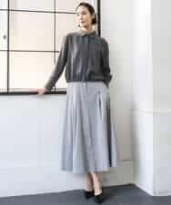 FMHGD08290 MICHEL KLEIN(ミッシェルクラン) デニムライクシャンブレー Aラインスカート ネイビー
