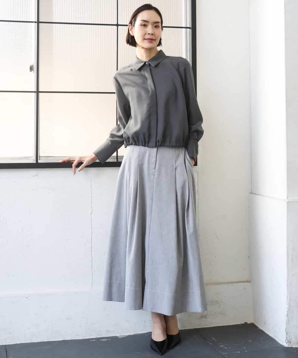 FMHGD08290 MICHEL KLEIN(ミッシェルクラン) デニムライクシャンブレー Aラインスカート ネイビー