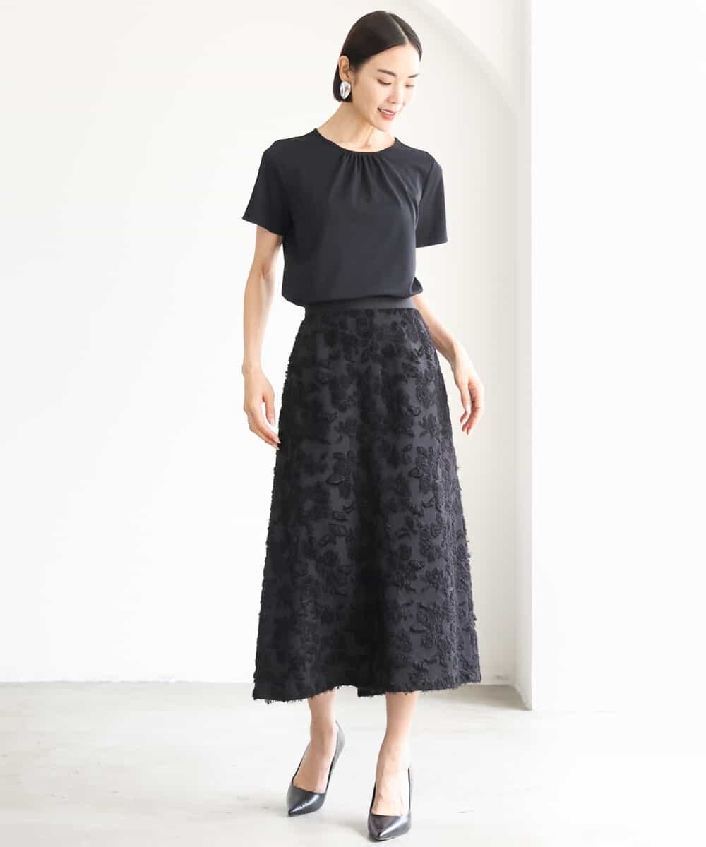 FMHHD05260 MICHEL KLEIN(ミッシェルクラン) フラワージャカードペンシルスカート ブラック