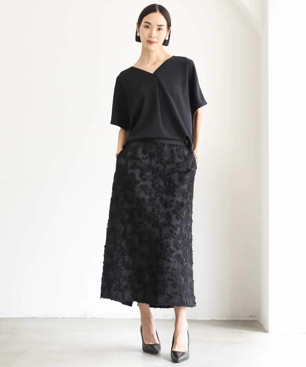 FMHHD05260 MICHEL KLEIN(ミッシェルクラン) フラワージャカードペンシルスカート ブラック