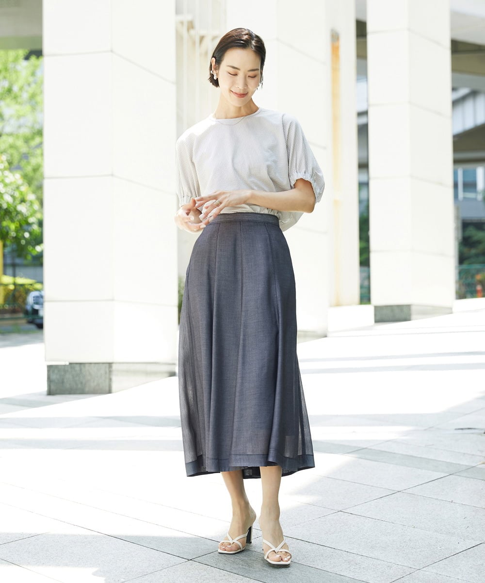 FMHHD05330 MICHEL KLEIN(ミッシェルクラン) [セットアップ対応]デニムライク フレアスカート ネイビー