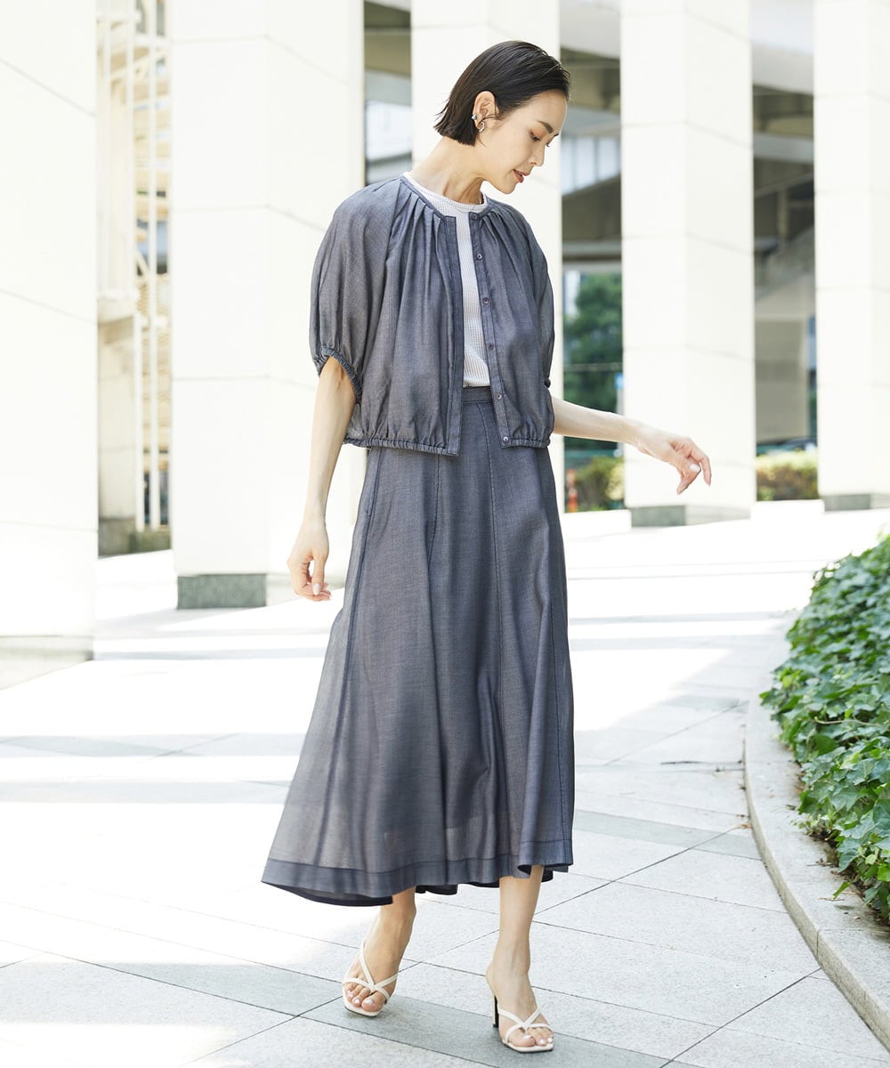 FMHHD05330 MICHEL KLEIN(ミッシェルクラン) [セットアップ対応]デニムライク フレアスカート ネイビー