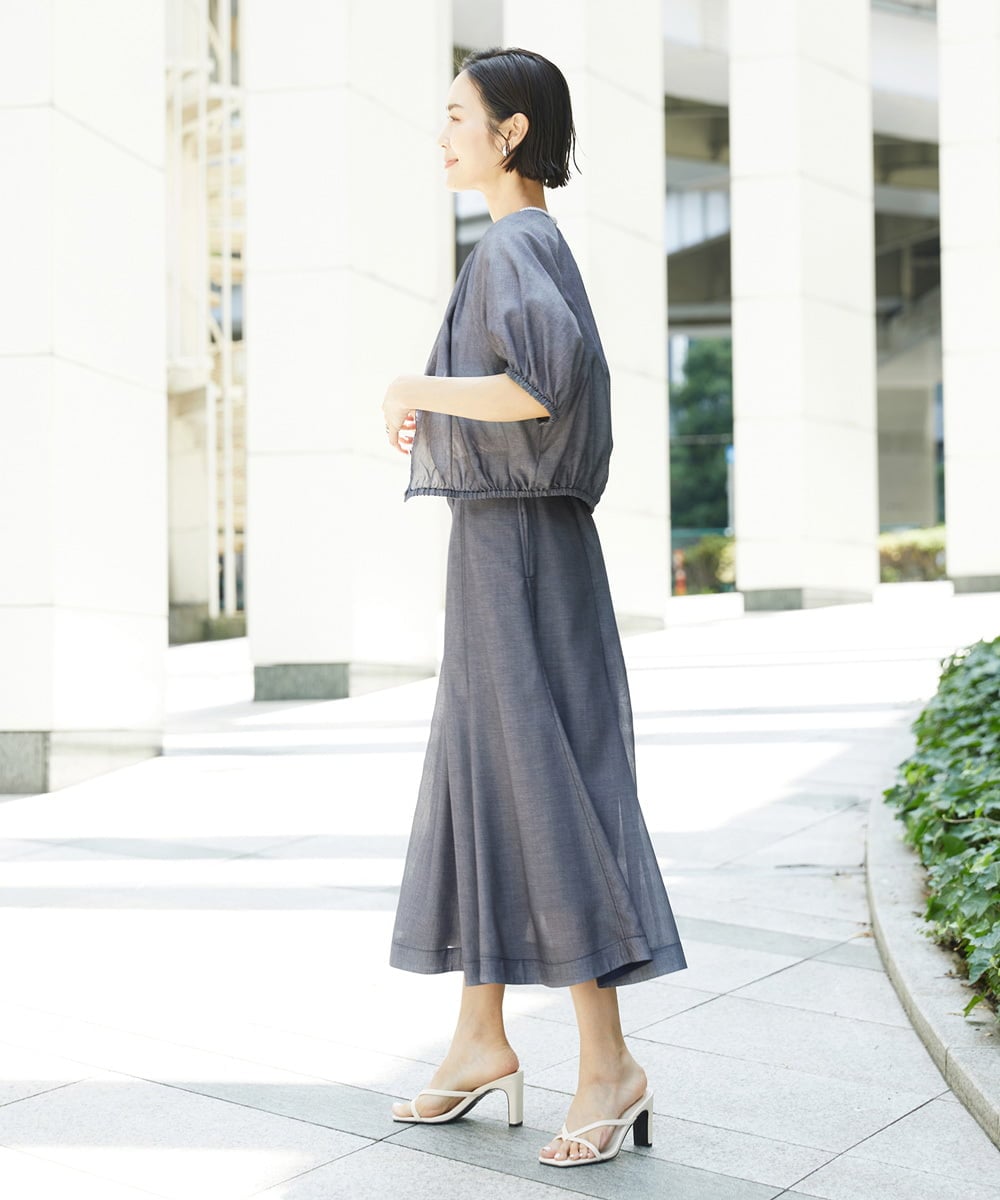 FMHHD05330 MICHEL KLEIN(ミッシェルクラン) [セットアップ対応]デニムライク フレアスカート ネイビー