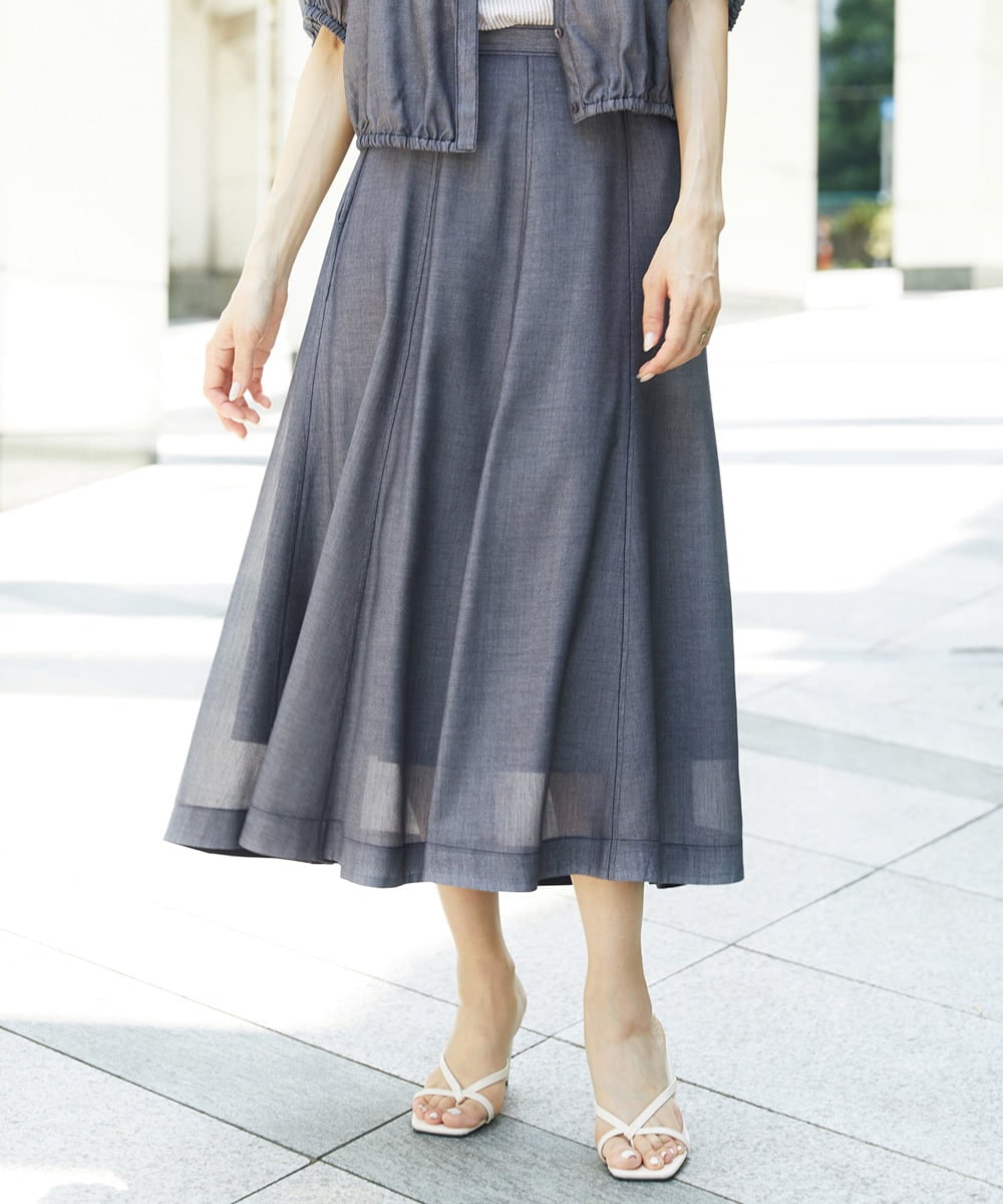 FMHHD05330 MICHEL KLEIN(ミッシェルクラン) [セットアップ対応]デニムライク フレアスカート ネイビー