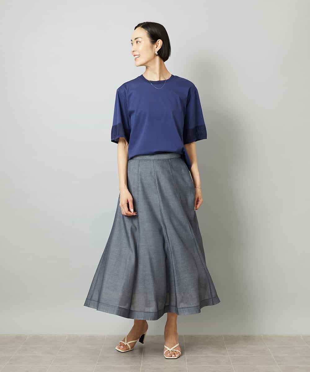 FMHHD05330 MICHEL KLEIN(ミッシェルクラン) [セットアップ対応]デニムライク フレアスカート ネイビー