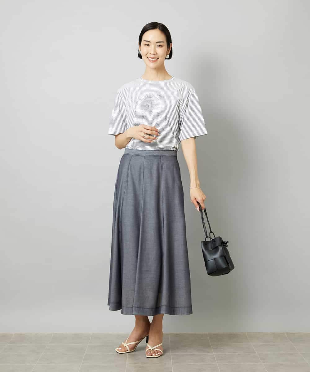 FMHHD05330 MICHEL KLEIN(ミッシェルクラン) [セットアップ対応]デニムライク フレアスカート ネイビー