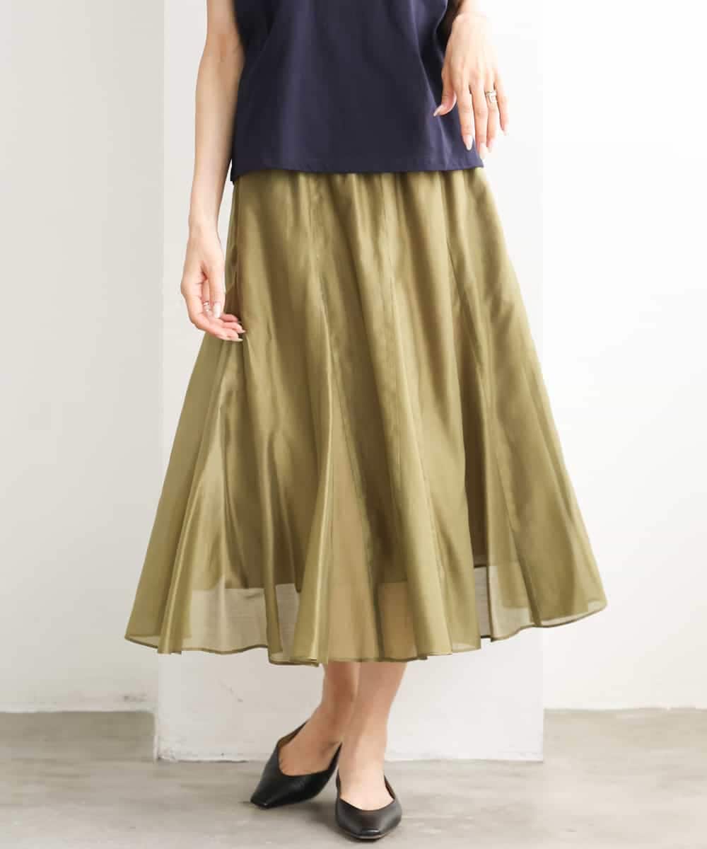 FMHJD02270 MICHEL KLEIN(ミッシェルクラン) シアーフレアスカート カーキ