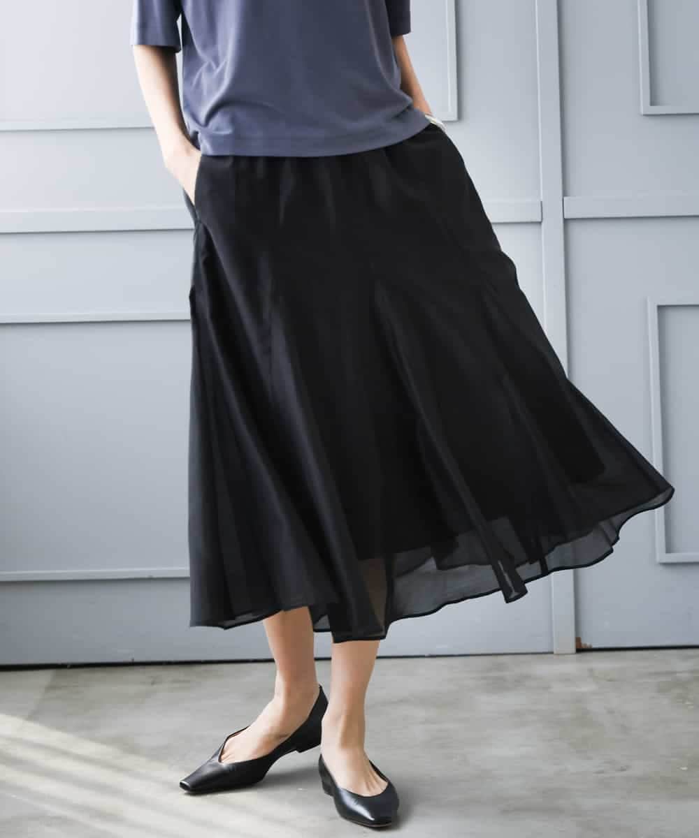 FMHJD02270 MICHEL KLEIN(ミッシェルクラン) シアーフレアスカート ブラック