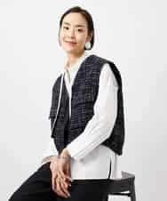 FMJDD11330 MICHEL KLEIN(ミッシェルクラン) ファンシーツイード フィッシャーマンジレ ネイビー