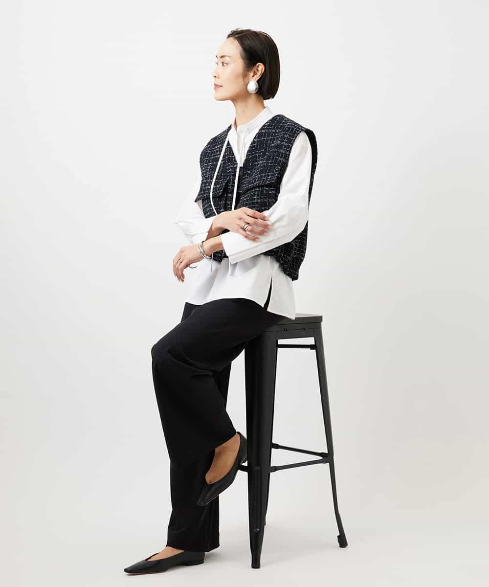 FMJDD11330 MICHEL KLEIN(ミッシェルクラン) ファンシーツイード フィッシャーマンジレ ネイビー