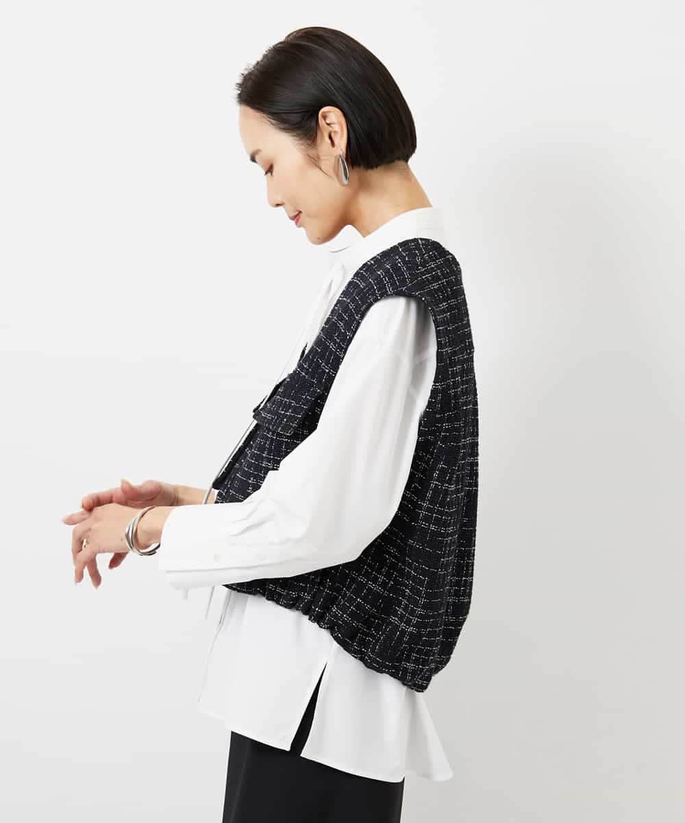FMJDD11330 MICHEL KLEIN(ミッシェルクラン) ファンシーツイード フィッシャーマンジレ ネイビー