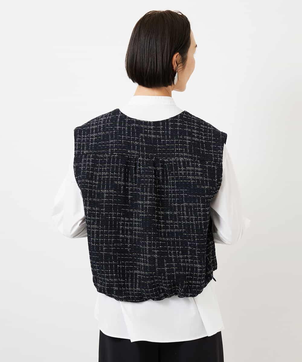 FMJDD11330 MICHEL KLEIN(ミッシェルクラン) ファンシーツイード フィッシャーマンジレ ネイビー