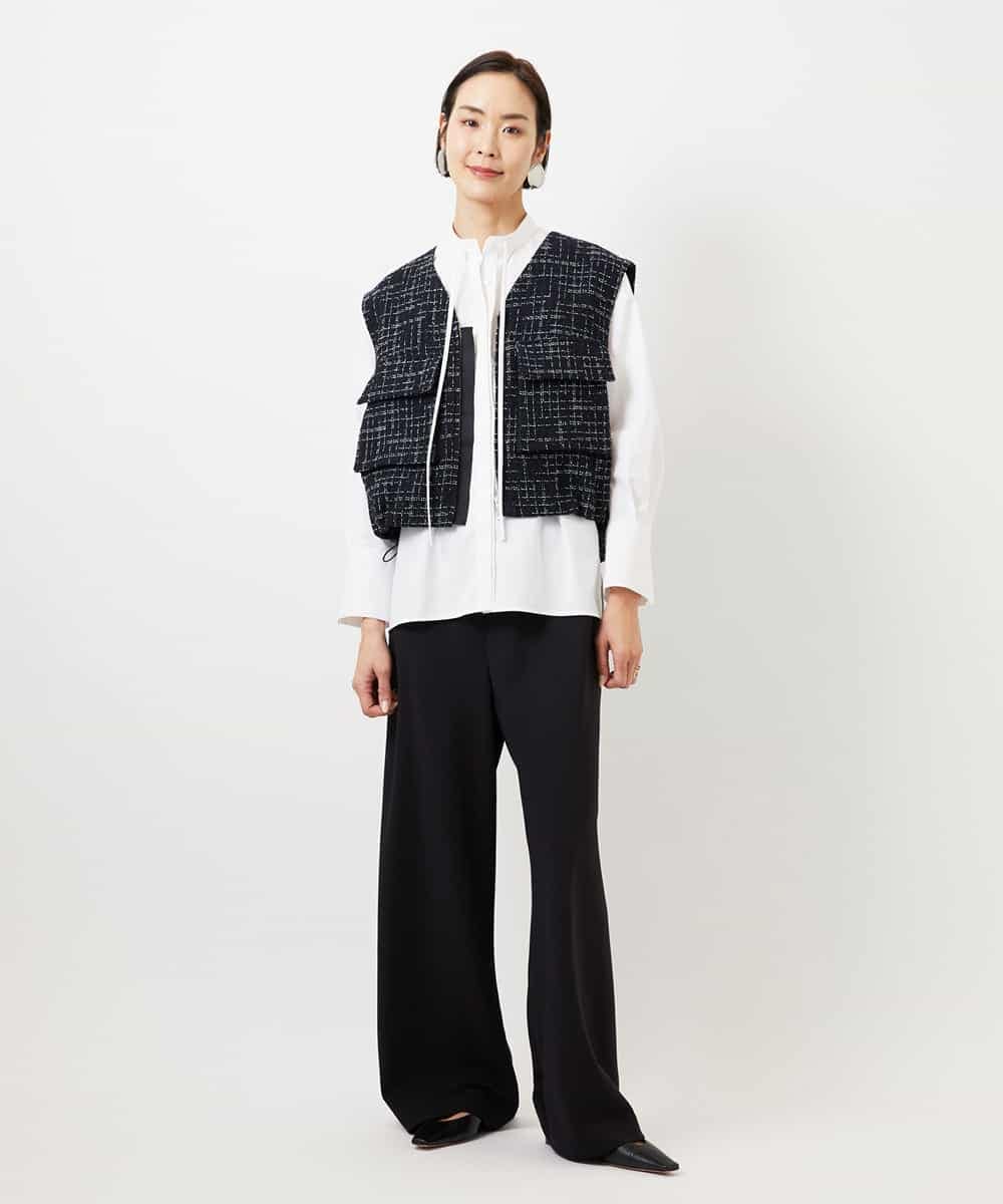 FMJDD11330 MICHEL KLEIN(ミッシェルクラン) ファンシーツイード フィッシャーマンジレ ネイビー