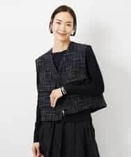 FMJDD11330 MICHEL KLEIN(ミッシェルクラン) ファンシーツイード フィッシャーマンジレ ネイビー