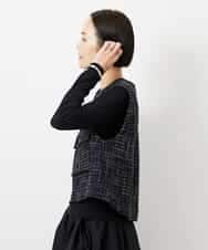 FMJDD11330 MICHEL KLEIN(ミッシェルクラン) ファンシーツイード フィッシャーマンジレ ネイビー