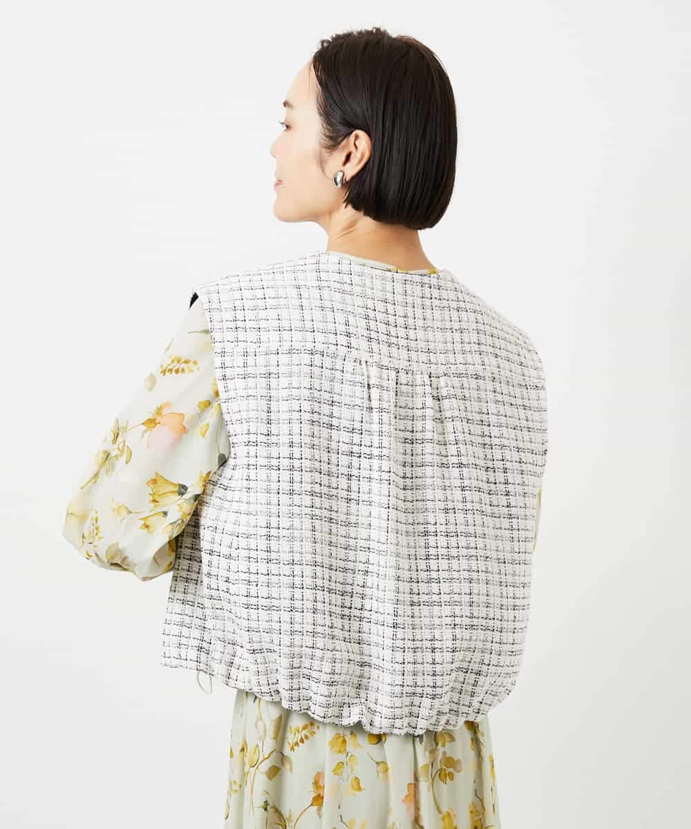 FMJDD11330 MICHEL KLEIN(ミッシェルクラン) ファンシーツイード フィッシャーマンジレ ネイビー